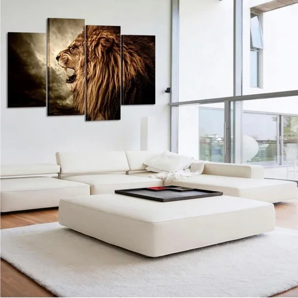 4 Panel Wall Art Lion On Canvas Stretched Ready To Hang 18.5” L x 12.99” W - Picture 2 of 4
